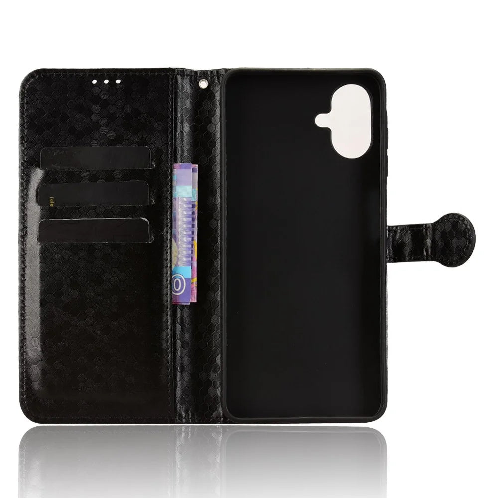 For Samsung Galaxy A08 5G / A08 4G / A07 5G / A07 4G Wallet Case Dot Pattern Imprint PU Leather Phone Cover with Wrist Strap - Black - 2