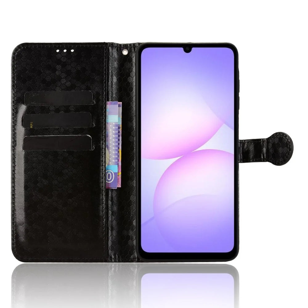 For Samsung Galaxy A08 5G / A08 4G / A07 5G / A07 4G Wallet Case Dot Pattern Imprint PU Leather Phone Cover with Wrist Strap - Black - 3