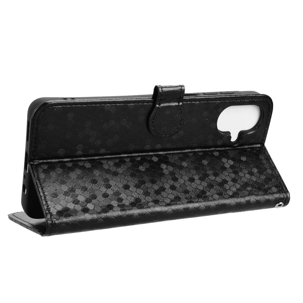 For Samsung Galaxy A08 5G / A08 4G / A07 5G / A07 4G Wallet Case Dot Pattern Imprint PU Leather Phone Cover with Wrist Strap - Black - 4