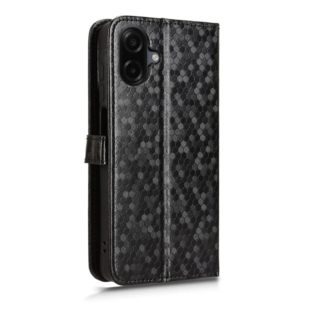 For Samsung Galaxy A08 5G / A08 4G / A07 5G / A07 4G Wallet Case Dot Pattern Imprint PU Leather Phone Cover with Wrist Strap - Black - 6