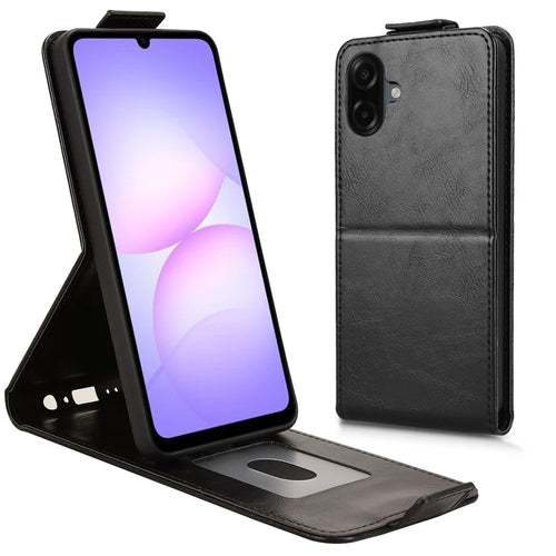 For Samsung Galaxy A08 5G / A08 4G / A07 5G / A07 4G Stand Case Magnetic Clasp Vertical Flip Leather Phone Cover with Card Holder - Black - 1