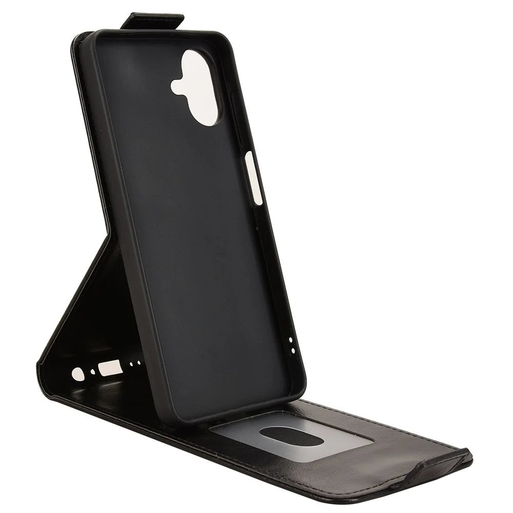 For Samsung Galaxy A08 5G / A08 4G / A07 5G / A07 4G Stand Case Magnetic Clasp Vertical Flip Leather Phone Cover with Card Holder - Black - 2