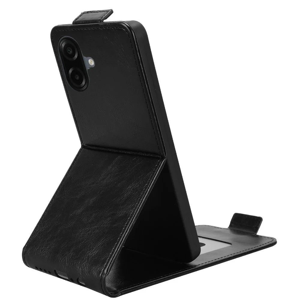 For Samsung Galaxy A08 5G / A08 4G / A07 5G / A07 4G Stand Case Magnetic Clasp Vertical Flip Leather Phone Cover with Card Holder - Black - 3