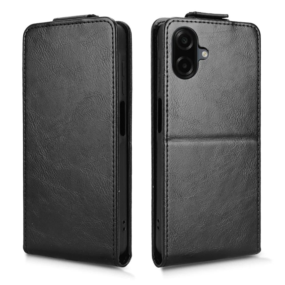 For Samsung Galaxy A08 5G / A08 4G / A07 5G / A07 4G Stand Case Magnetic Clasp Vertical Flip Leather Phone Cover with Card Holder - Black - 5