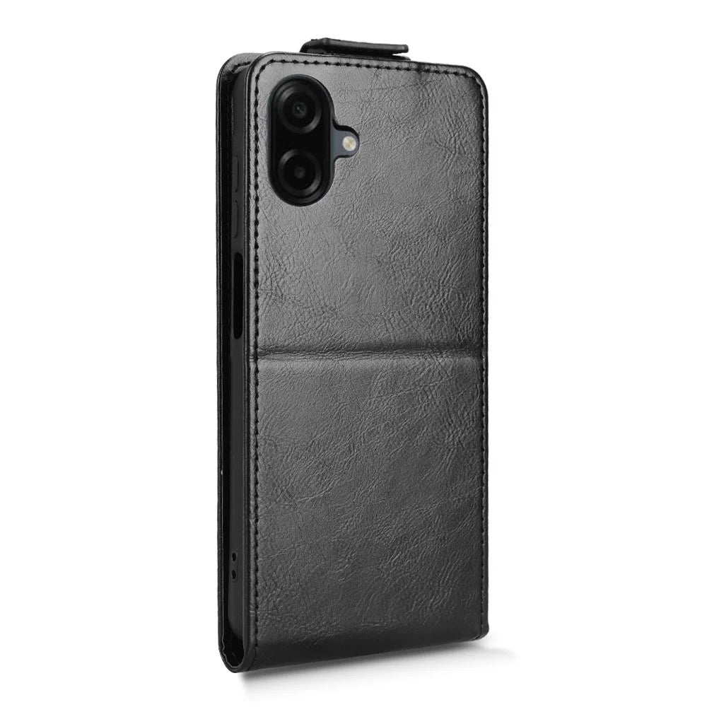 For Samsung Galaxy A08 5G / A08 4G / A07 5G / A07 4G Stand Case Magnetic Clasp Vertical Flip Leather Phone Cover with Card Holder - Black - 7