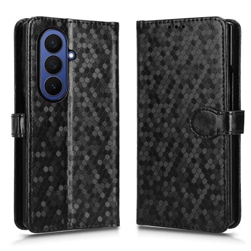 For Samsung Galaxy Z Fold7 5G Wallet Case Dot Pattern Imprint PU Leather Phone Cover with Wrist Strap - Black - 1