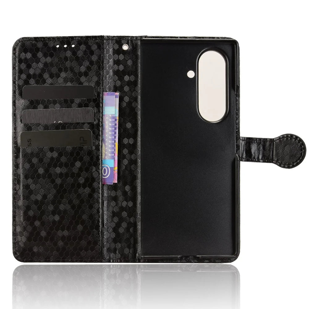 For Samsung Galaxy Z Fold7 5G Wallet Case Dot Pattern Imprint PU Leather Phone Cover with Wrist Strap - Black - 2