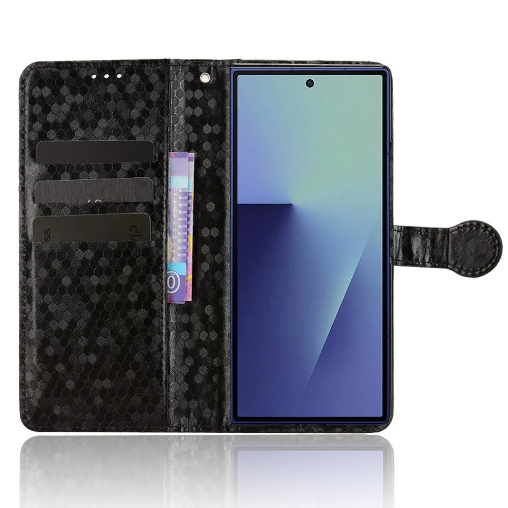 For Samsung Galaxy Z Fold7 5G Wallet Case Dot Pattern Imprint PU Leather Phone Cover with Wrist Strap - Black - 3