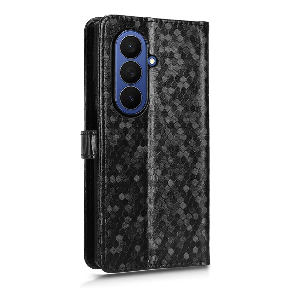 For Samsung Galaxy Z Fold7 5G Wallet Case Dot Pattern Imprint PU Leather Phone Cover with Wrist Strap - Black - 6