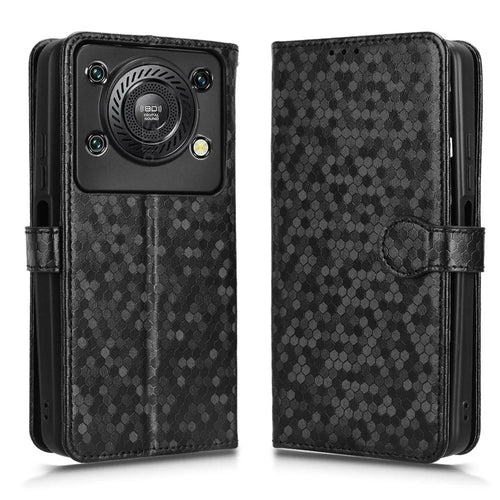 For Oukitel C60 Pro  /  C60 Wallet Case Dot Pattern Imprint PU Leather Phone Cover with Wrist Strap - Black - 1