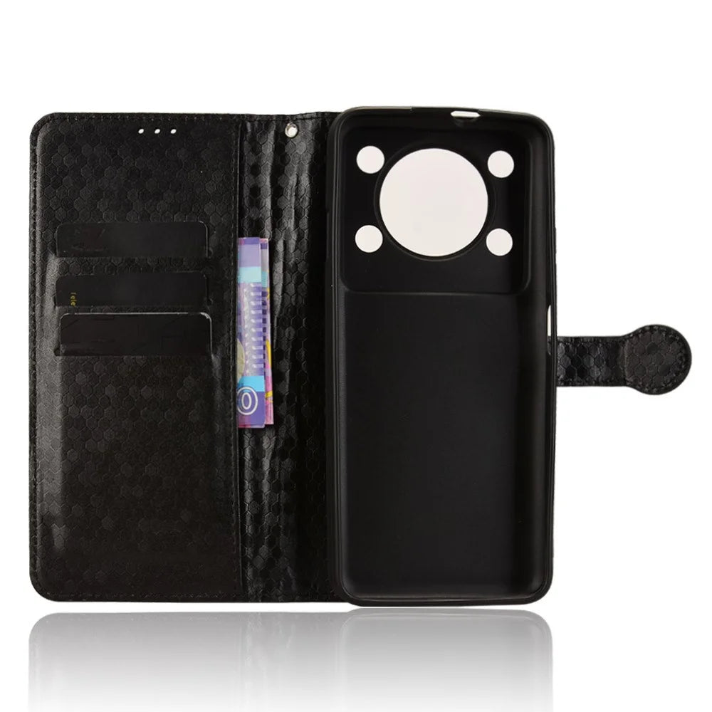 For Oukitel C60 Pro  /  C60 Wallet Case Dot Pattern Imprint PU Leather Phone Cover with Wrist Strap - Black - 2