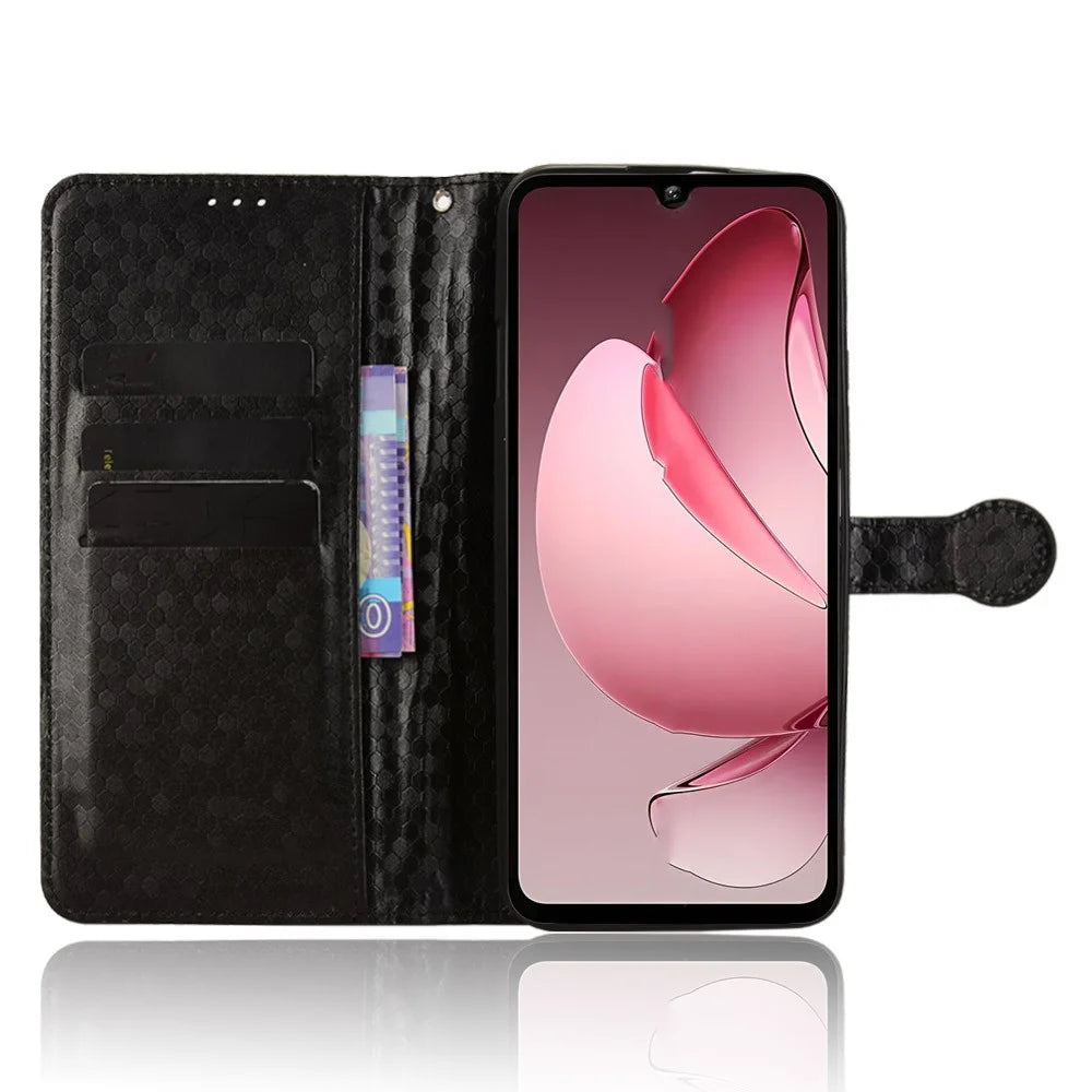 For Oukitel C60 Pro  /  C60 Wallet Case Dot Pattern Imprint PU Leather Phone Cover with Wrist Strap - Black - 3