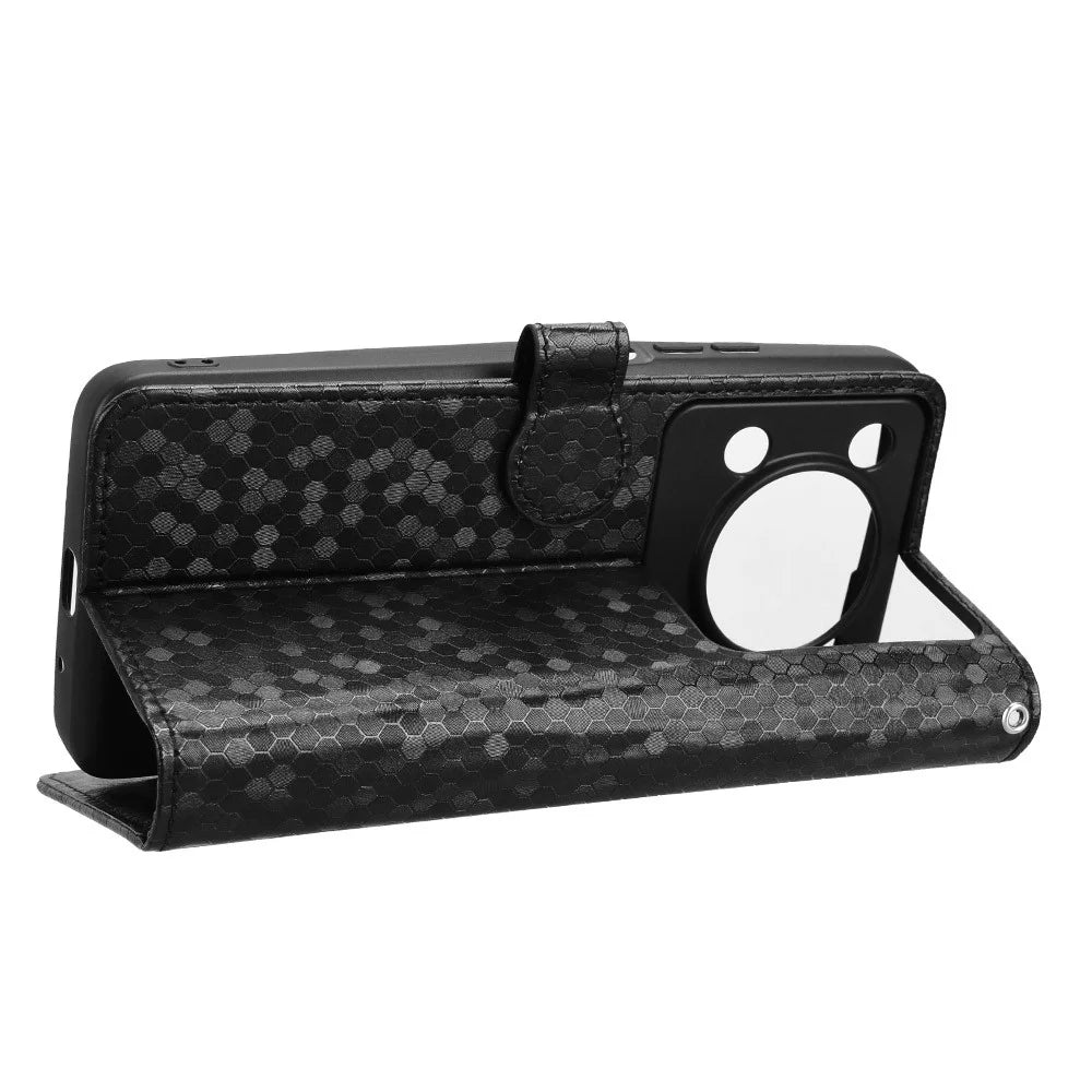 For Oukitel C60 Pro  /  C60 Wallet Case Dot Pattern Imprint PU Leather Phone Cover with Wrist Strap - Black - 4