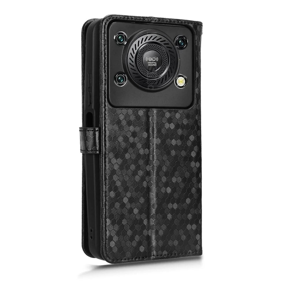 For Oukitel C60 Pro  /  C60 Wallet Case Dot Pattern Imprint PU Leather Phone Cover with Wrist Strap - Black - 6