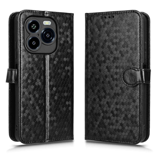For Oukitel C65 Pro  /  C65 Wallet Case Dot Pattern Imprint PU Leather Phone Cover with Wrist Strap - Black - 1