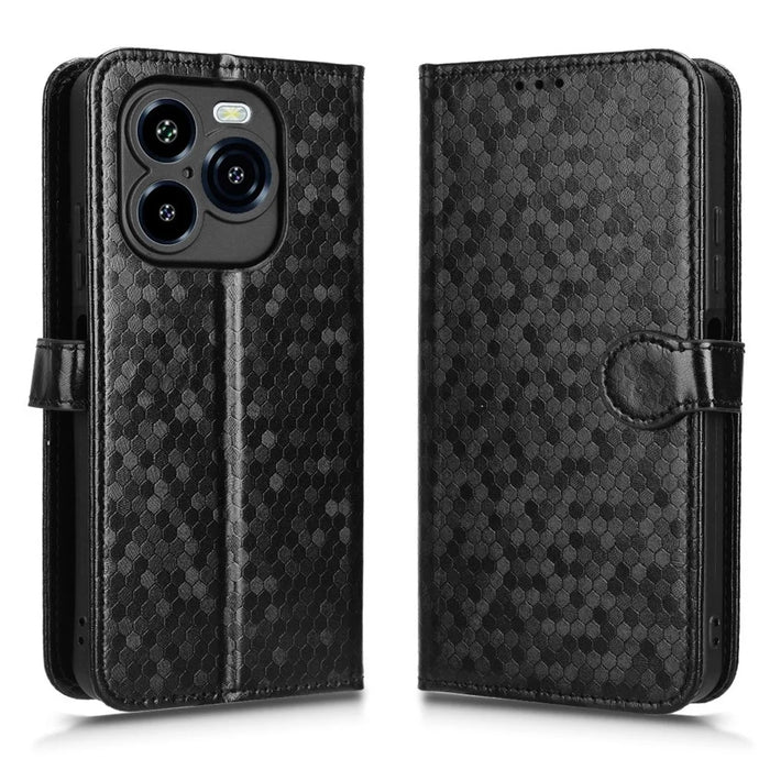 For Oukitel C65 Pro  /  C65 Wallet Case Dot Pattern Imprint PU Leather Phone Cover with Wrist Strap - Black - 1
