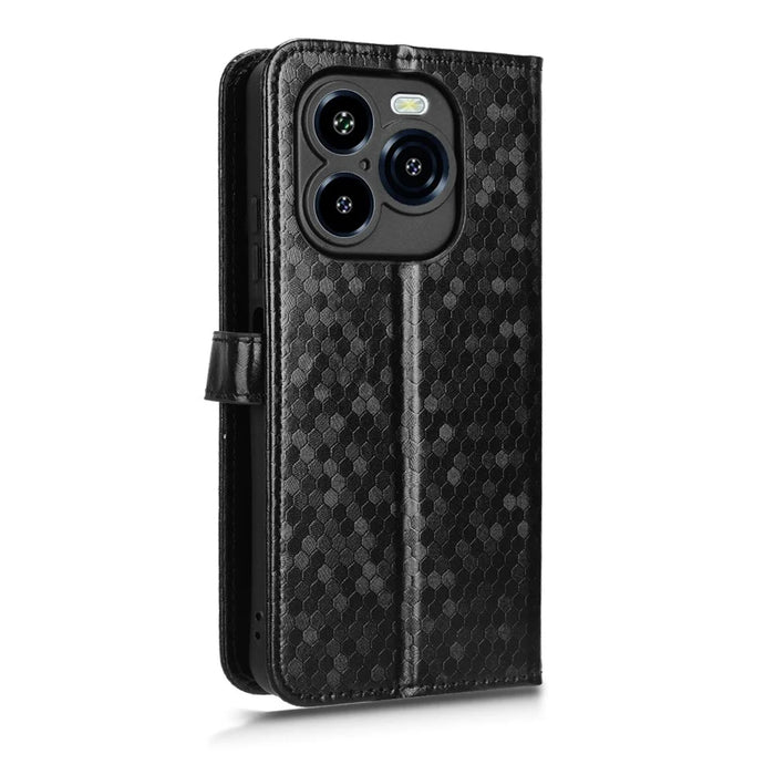 For Oukitel C65 Pro  /  C65 Wallet Case Dot Pattern Imprint PU Leather Phone Cover with Wrist Strap - Black - 6