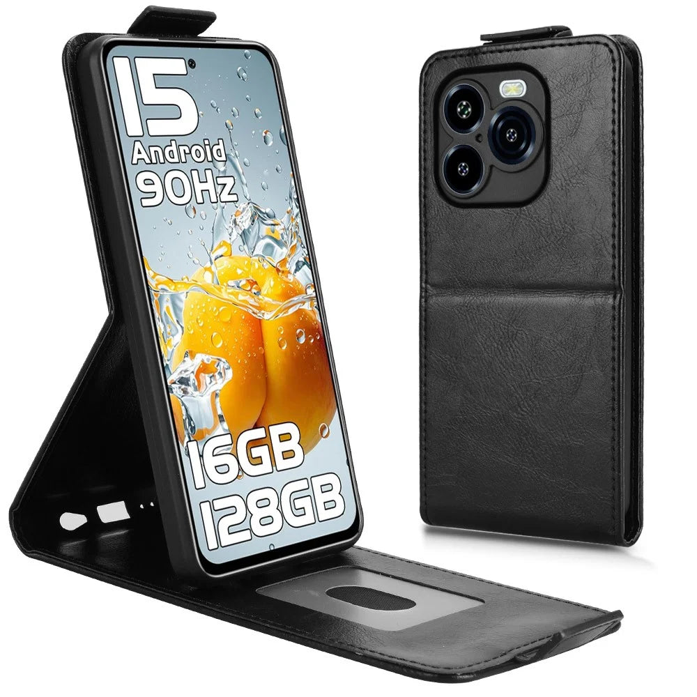 For Oukitel C65 Pro  /  C65 Stand Case Magnetic Clasp Vertical Flip Leather Phone Cover with Card Holder - Black - 1