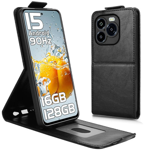 For Oukitel C65 Pro  /  C65 Stand Case Magnetic Clasp Vertical Flip Leather Phone Cover with Card Holder - Black - 1
