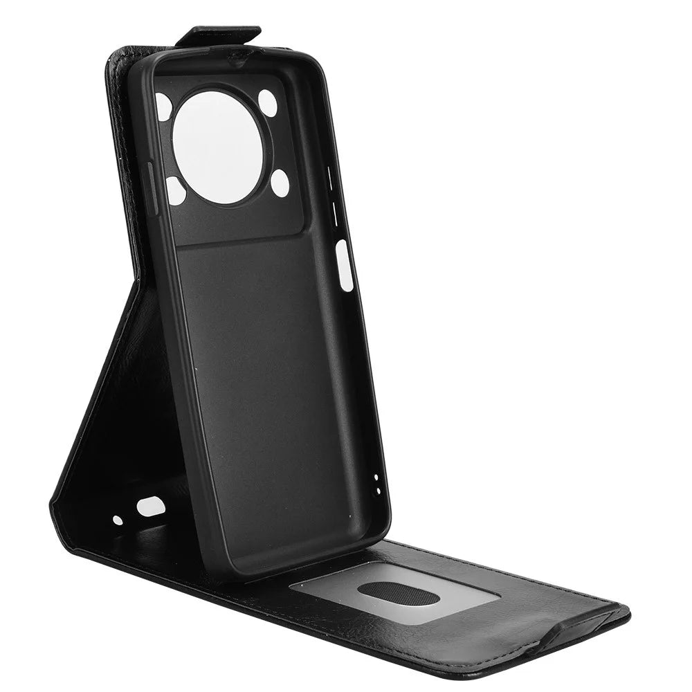 For Oukitel C60 Pro  /  C60 Stand Case Magnetic Clasp Vertical Flip Leather Phone Cover with Card Holder - Black - 2