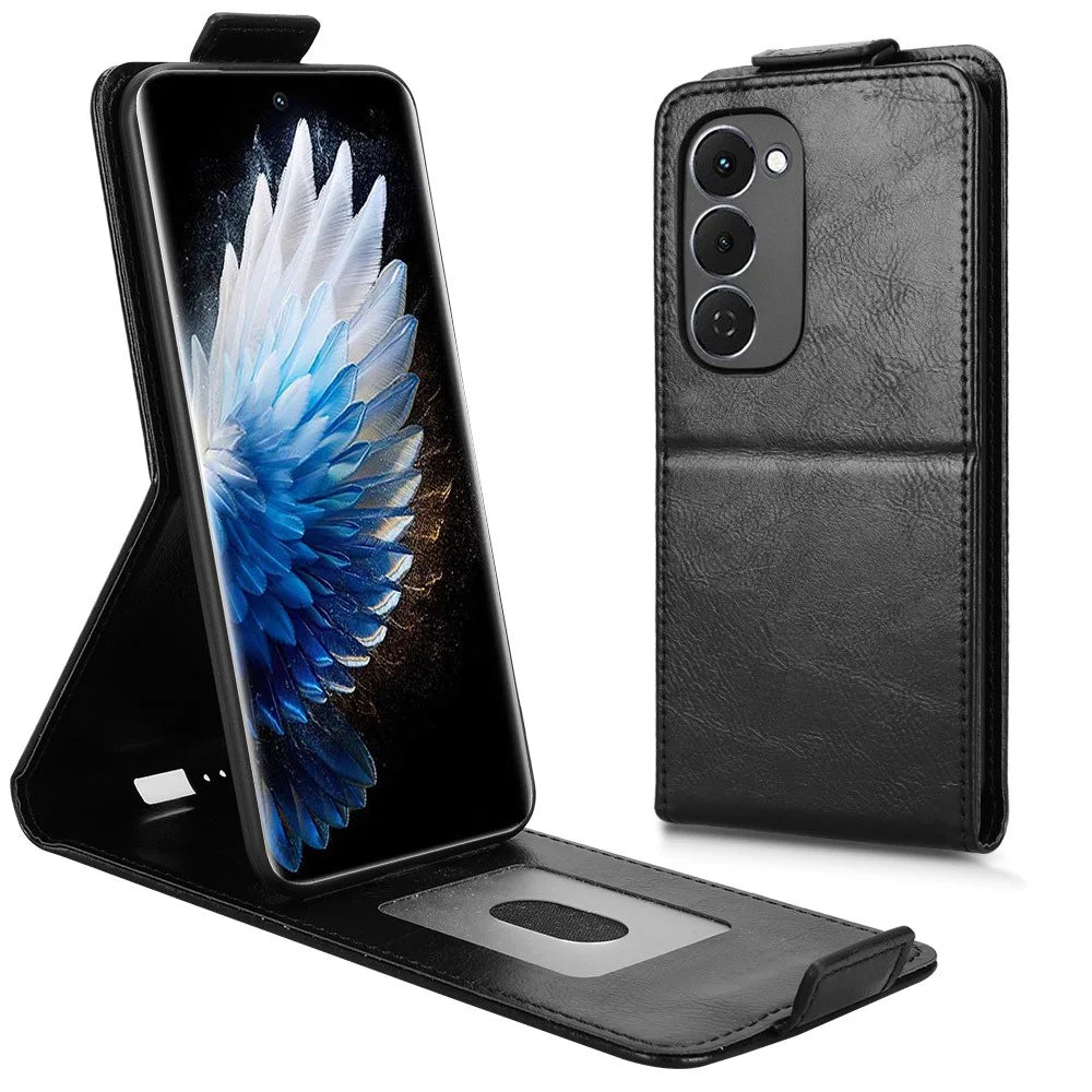 For TECNO Spark 40 Pro+ 4G Stand Case Magnetic Clasp Vertical Flip Leather Phone Cover with Card Holder - Black - 1