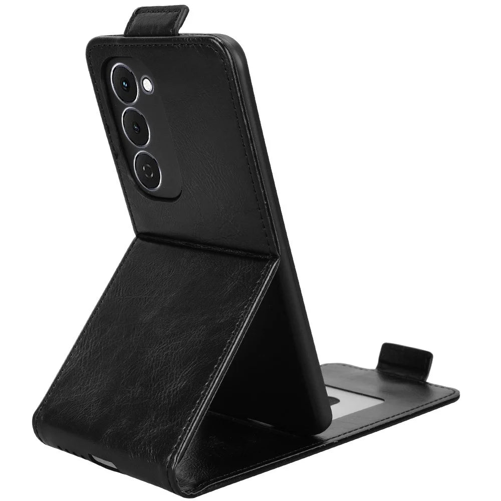 For TECNO Spark 40 Pro+ 4G Stand Case Magnetic Clasp Vertical Flip Leather Phone Cover with Card Holder - Black - 3