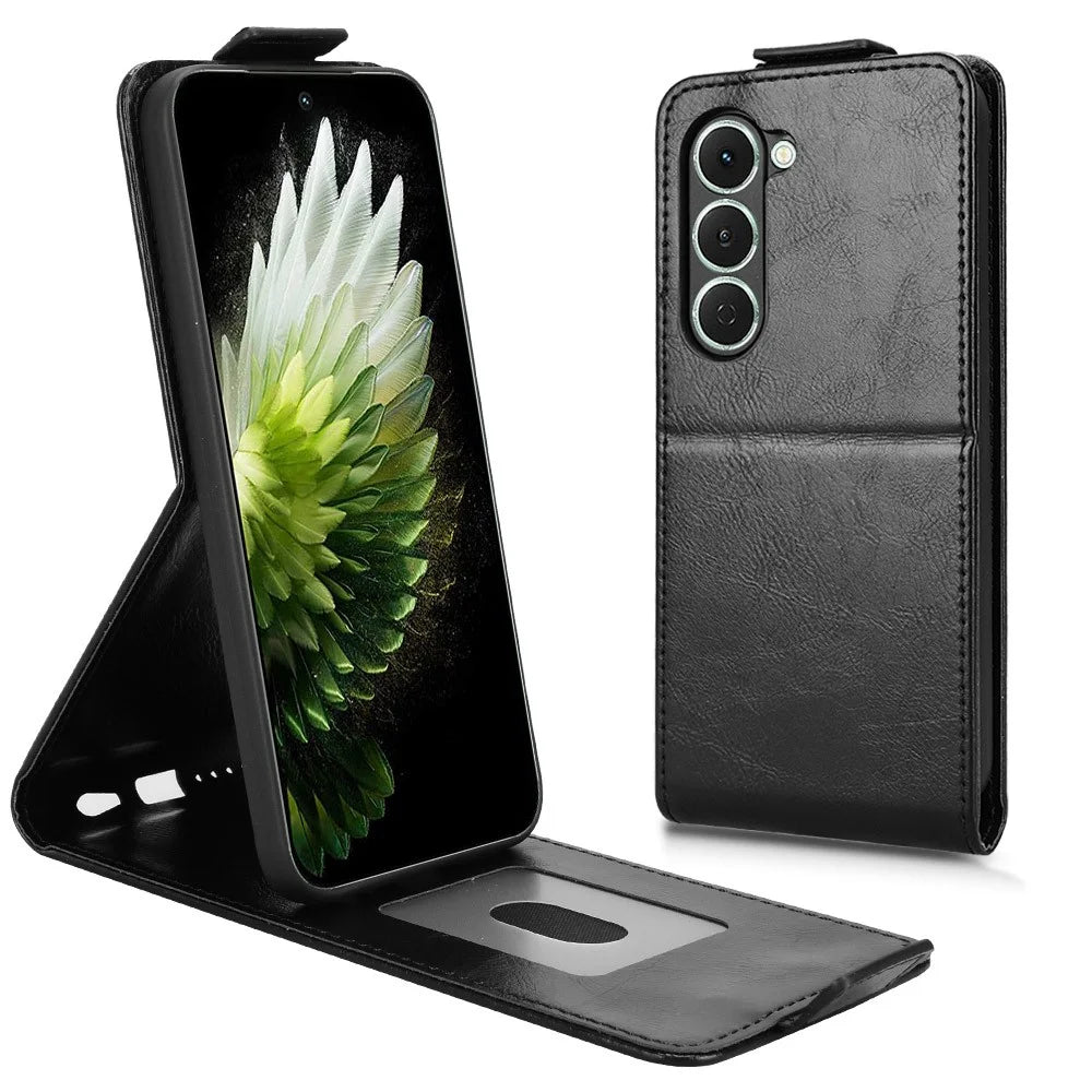 For TECNO Spark 40 Pro 4G Stand Case Magnetic Clasp Vertical Flip Leather Phone Cover with Card Holder - Black - 1