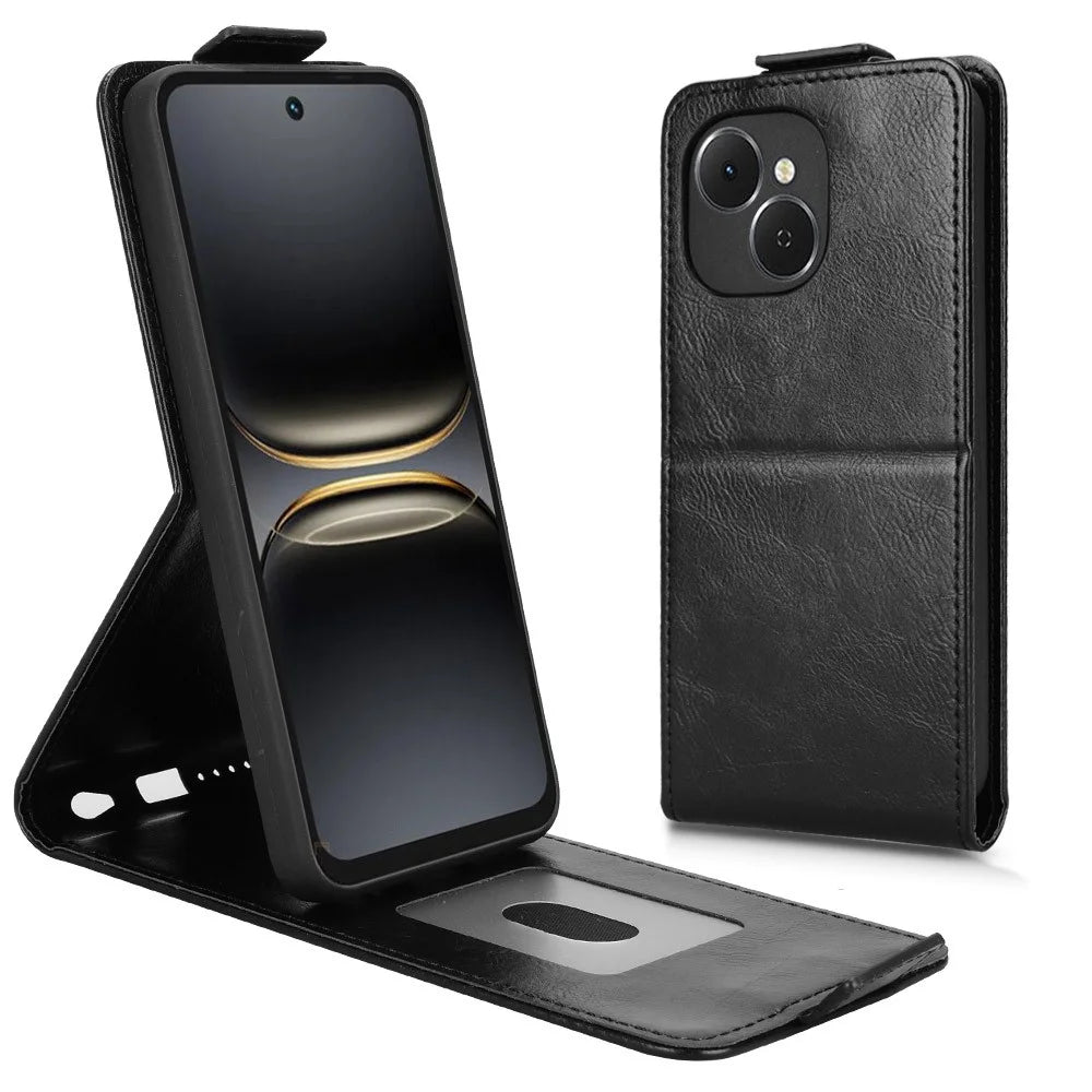 For TECNO Spark 40C Stand Case Magnetic Clasp Vertical Flip Leather Phone Cover with Card Holder - Black - 1