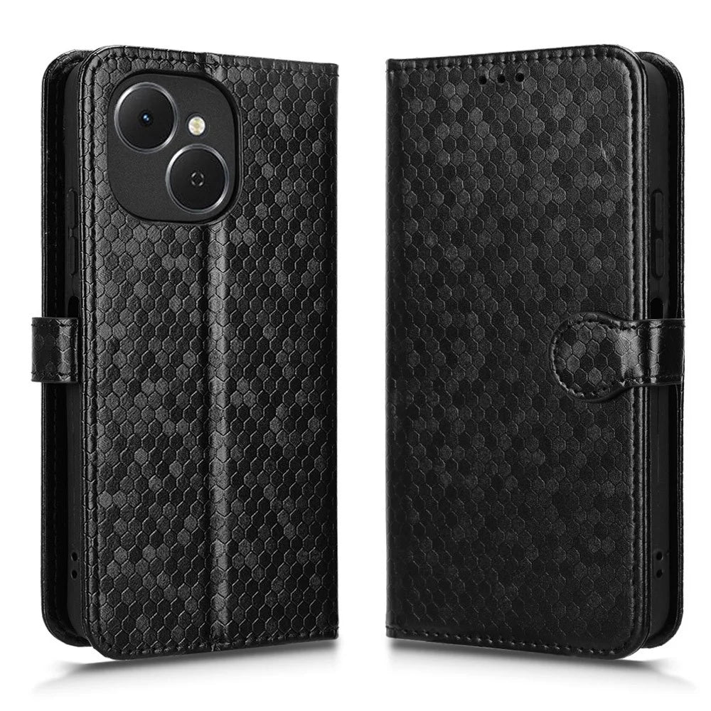 For TECNO Spark 40C Wallet Case Dot Pattern Imprint PU Leather Phone Cover with Wrist Strap - Black - 1