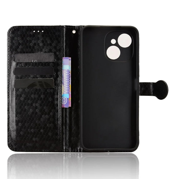For TECNO Spark 40C Wallet Case Dot Pattern Imprint PU Leather Phone Cover with Wrist Strap - Black - 2