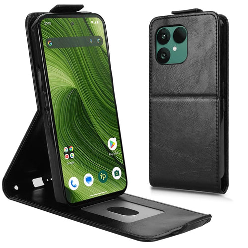 For Fairphone 6 Stand Case Magnetic Clasp Vertical Flip Leather Phone Cover with Card Holder - Black - 1