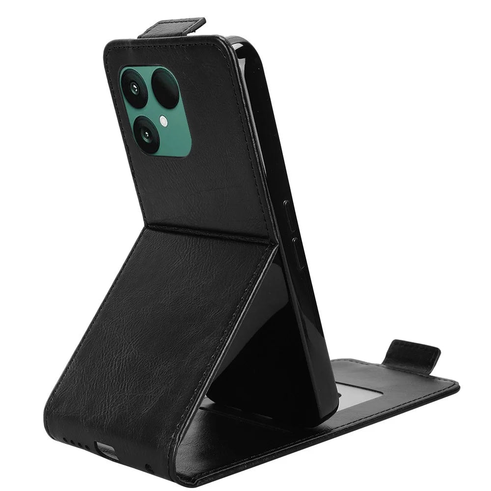 For Fairphone 6 Stand Case Magnetic Clasp Vertical Flip Leather Phone Cover with Card Holder - Black - 3
