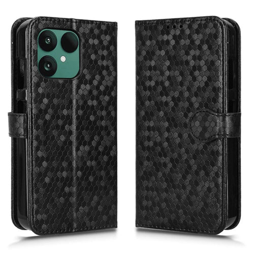 For Fairphone 6 Wallet Case Dot Pattern Imprint PU Leather Phone Cover with Wrist Strap - Black - 1