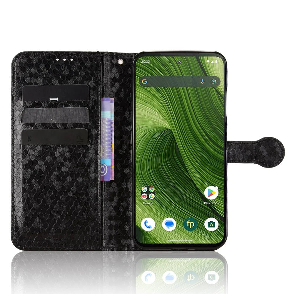 For Fairphone 6 Wallet Case Dot Pattern Imprint PU Leather Phone Cover with Wrist Strap - Black - 3
