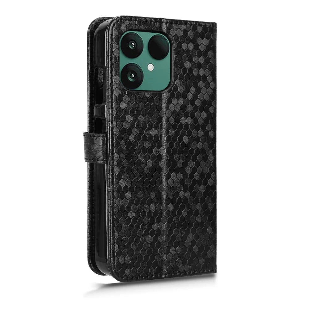 For Fairphone 6 Wallet Case Dot Pattern Imprint PU Leather Phone Cover with Wrist Strap - Black - 6