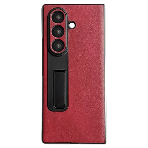 For Samsung Galaxy Z Fold7 5G Case Kickstand Crazy Horse Texture PU Leather + PC Phone Cover - Red - 1
