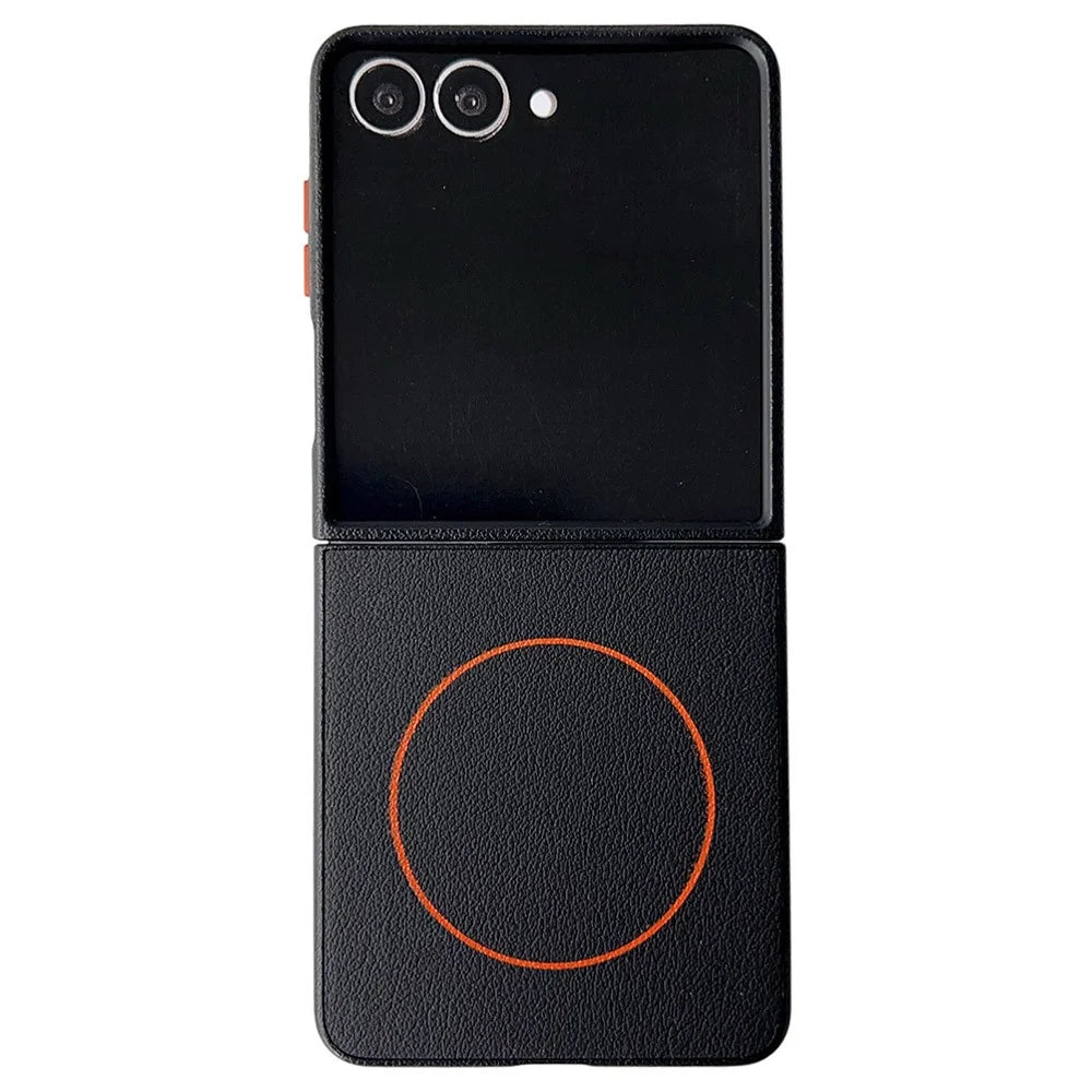 For Samsung Galaxy Z Flip7 5G Magnetic Case Leather + PC Phone Cover - Black - 1