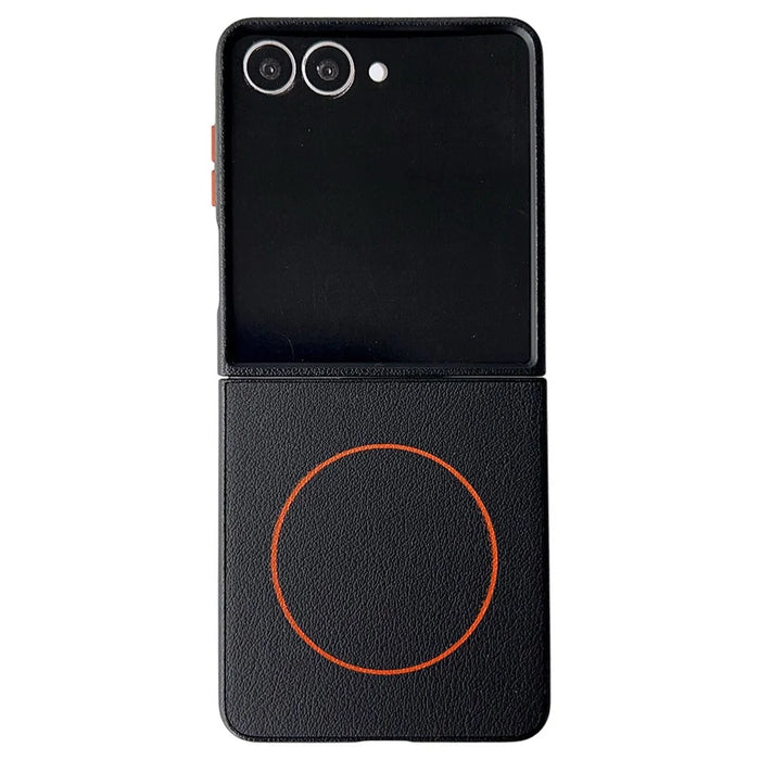 For Samsung Galaxy Z Flip7 5G Magnetic Case Leather + PC Phone Cover - Black - 1