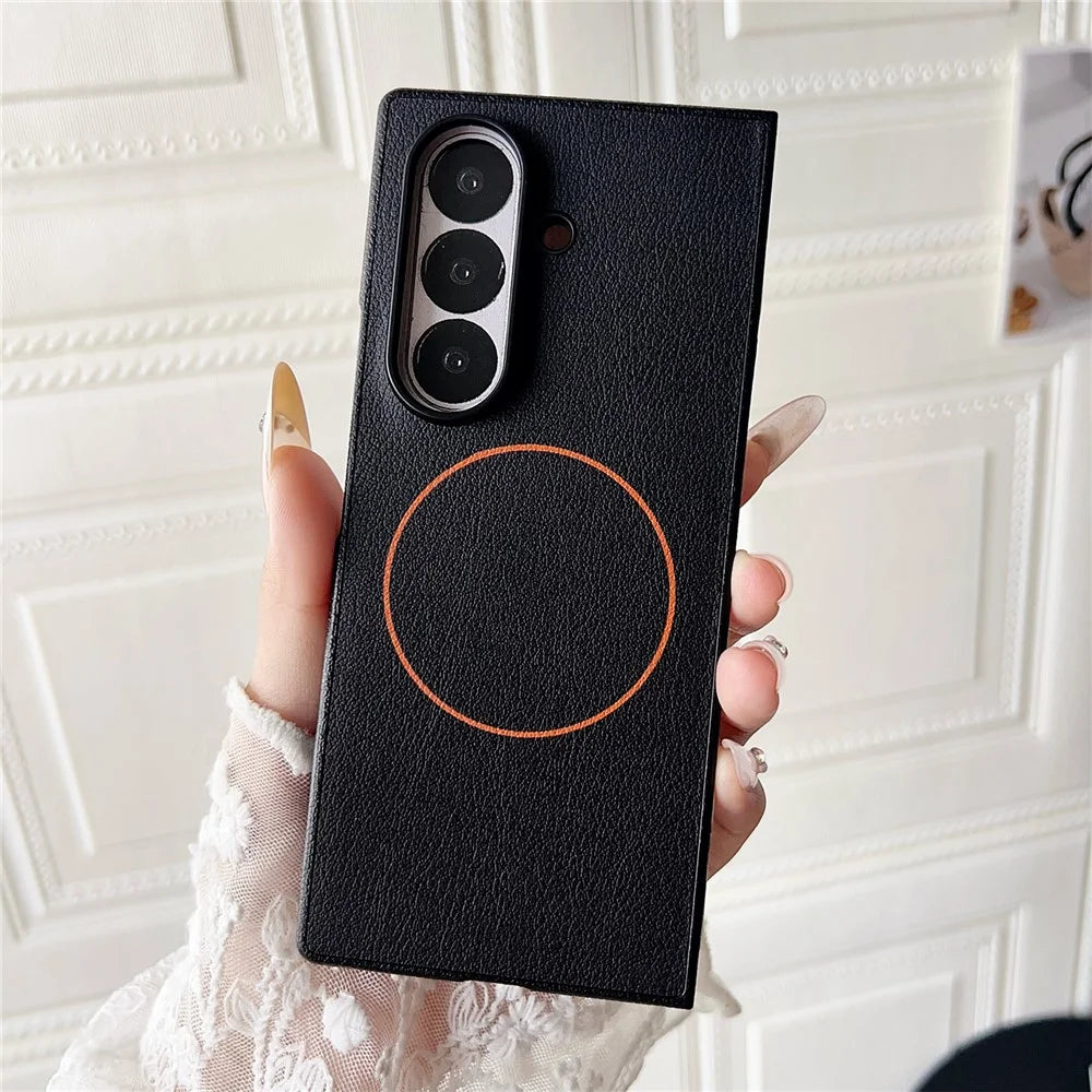 For Samsung Galaxy Z Fold7 5G Magnetic Case Leather + PC Phone Cover - Black - 1