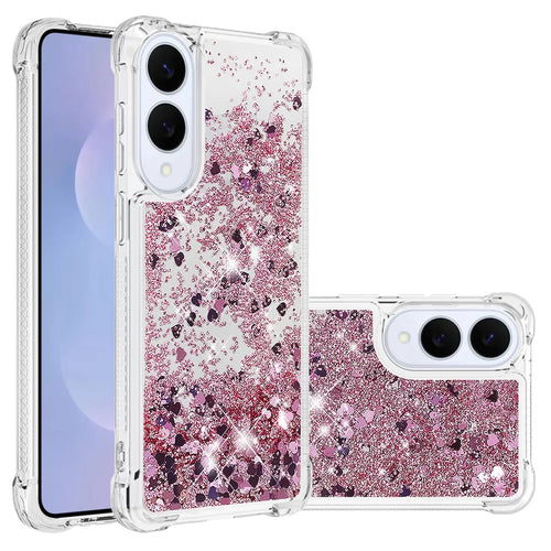 For Samsung Galaxy S25 Edge TPU Case Glitter Quicksand Shockproof Phone Back Cover - Rose Gold / Hearts - 1