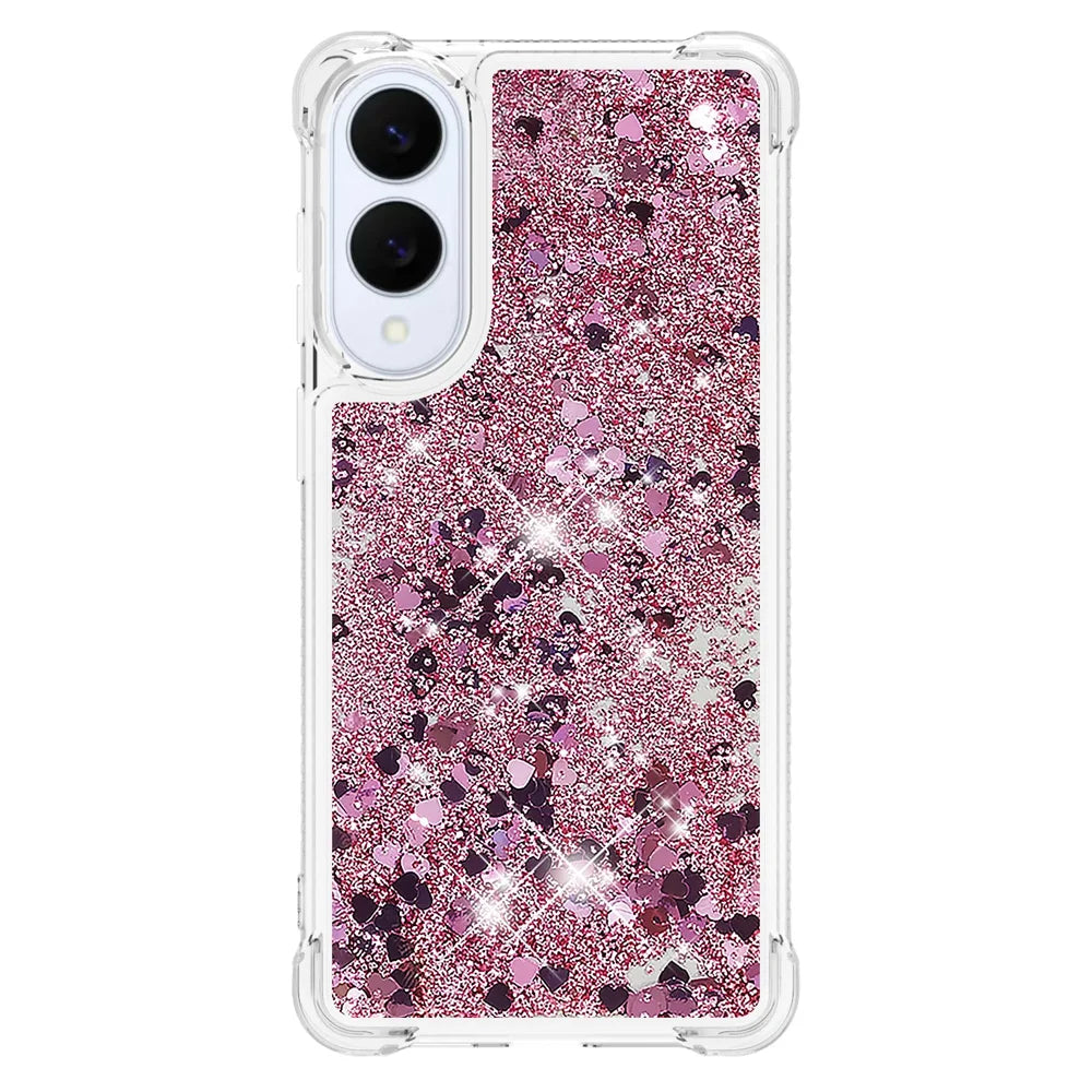 For Samsung Galaxy S25 Edge TPU Case Glitter Quicksand Shockproof Phone Back Cover - Rose Gold / Hearts - 2