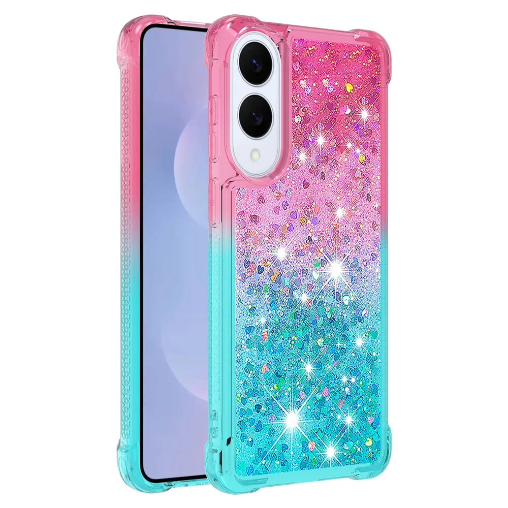 For Samsung Galaxy S25 Edge TPU Case Gradient Quicksand Phone Back Cover - Pink+Sky Blue - 1