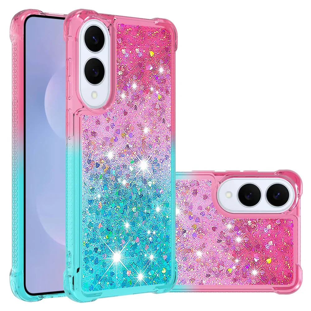 For Samsung Galaxy S25 Edge TPU Case Gradient Quicksand Phone Back Cover - Pink+Sky Blue - 2