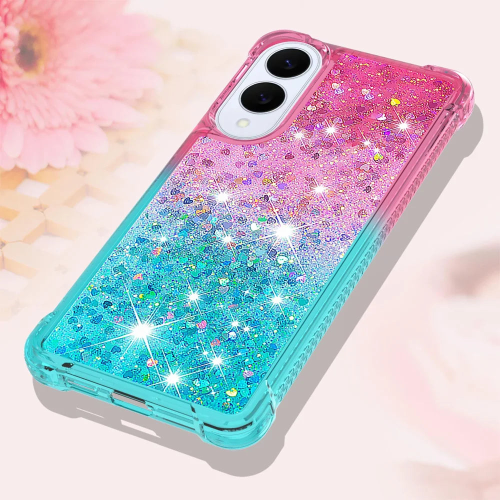 For Samsung Galaxy S25 Edge TPU Case Gradient Quicksand Phone Back Cover - Pink+Sky Blue - 6