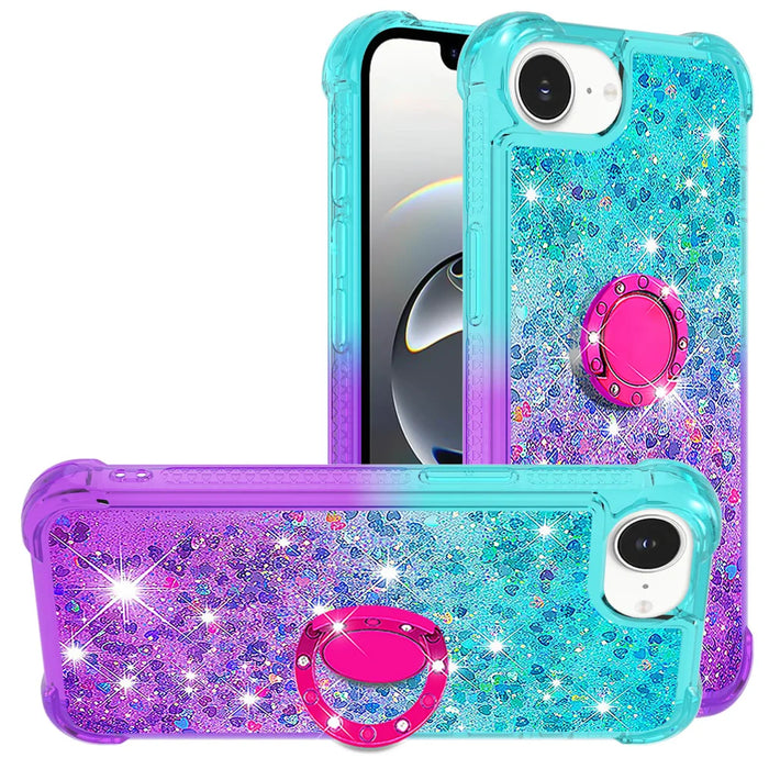 For iPhone 17e / 16e TPU Case with Kickstand Gradiant Quicksand Shockproof Cover - Sky Blue+Purple - 1