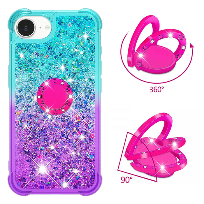 For iPhone 17e / 16e TPU Case with Kickstand Gradiant Quicksand Shockproof Cover - Sky Blue+Purple - 2