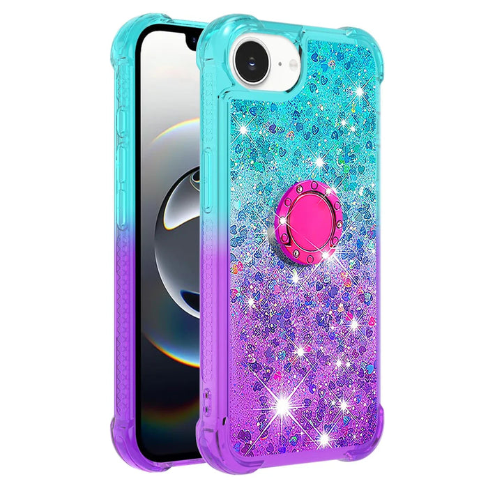 For iPhone 17e / 16e TPU Case with Kickstand Gradiant Quicksand Shockproof Cover - Sky Blue+Purple - 3