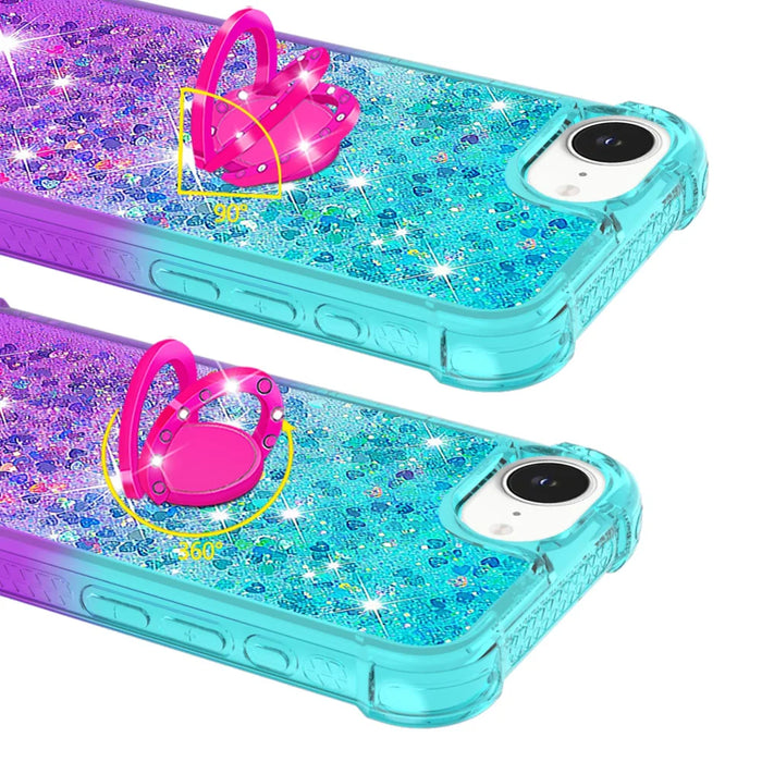 For iPhone 17e / 16e TPU Case with Kickstand Gradiant Quicksand Shockproof Cover - Sky Blue+Purple - 4