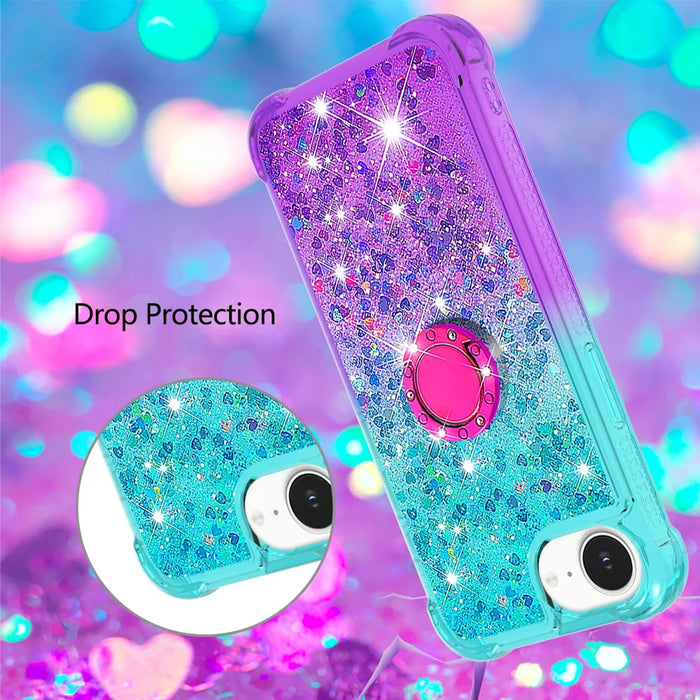 For iPhone 17e / 16e TPU Case with Kickstand Gradiant Quicksand Shockproof Cover - Sky Blue+Purple - 5