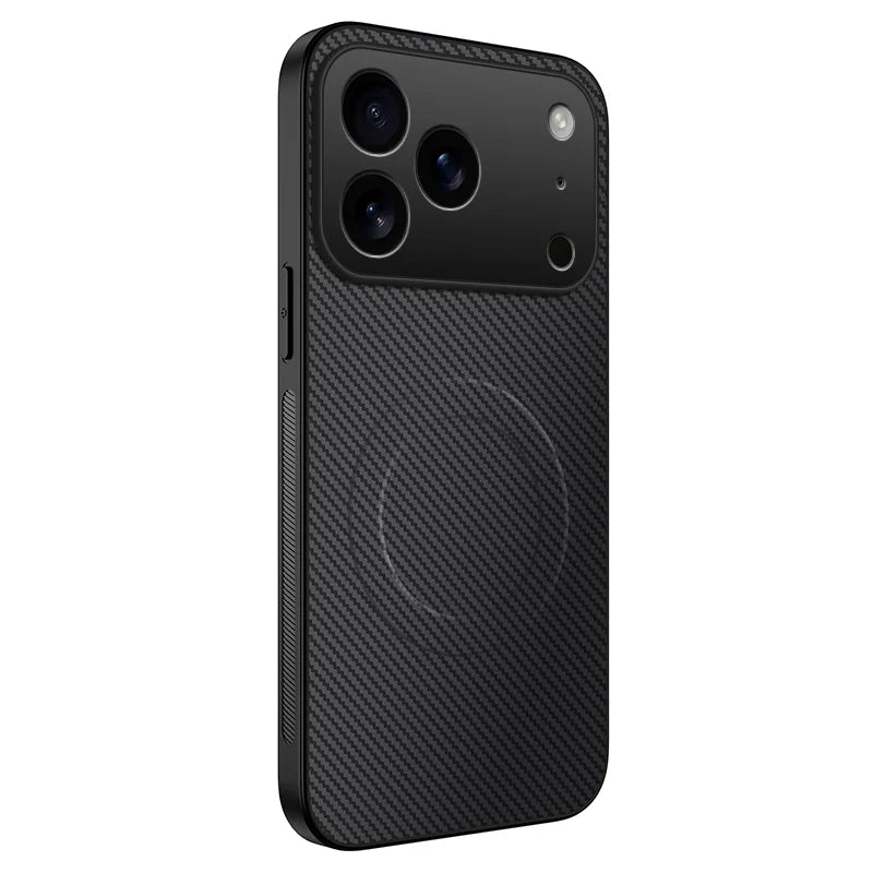 WANLONFENG For iPhone 17 Pro Case Compatible with MagSafe  TQ Series Carbon Fiber Texture PC TPU Phone Cover - Black - 1